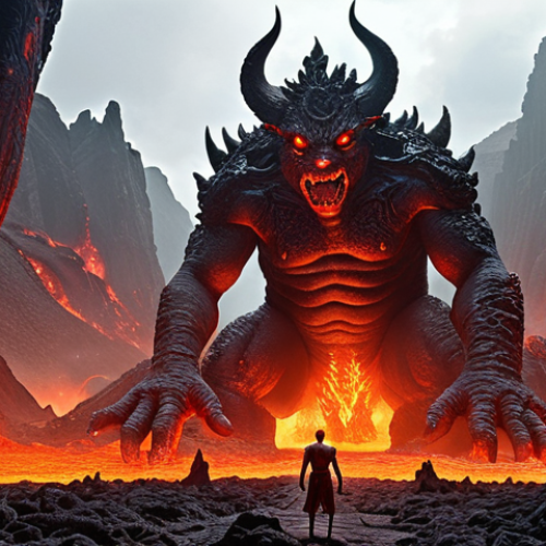 Home 22 ** A visually stunning depiction of Hell, filled with lava, giant monsters, and impressive special effects, as seen in the first "Along With the Gods" movie. Focus on the scale and spectacle.
**