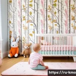 영화  기생충  줄거리 및 평점 - **Prompt:** A cozy, brightly lit nursery in a Moscow apartment. A baby girl, around 6 months old, we...