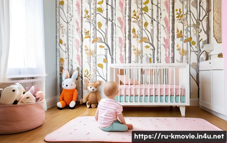 영화  기생충  줄거리 및 평점 - **Prompt:** A cozy, brightly lit nursery in a Moscow apartment. A baby girl, around 6 months old, we...